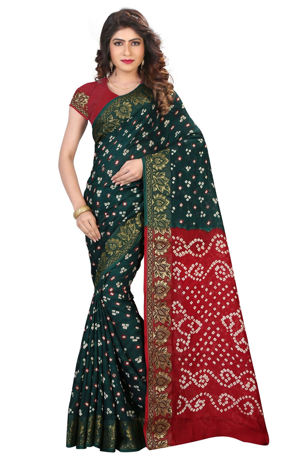 Cotton Silk Bandhej Womens Bandhani Saree