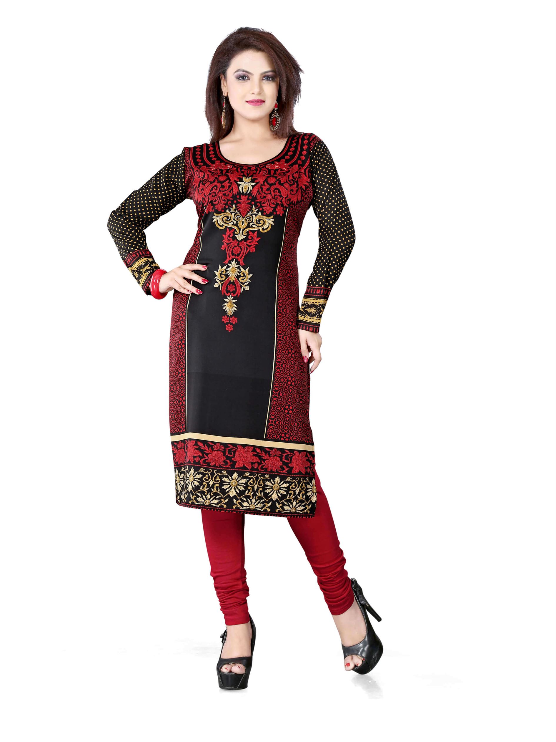 Charvi Fashion Stylish Black Gold Printed Kurti With Fancy Skirt | Bhadar