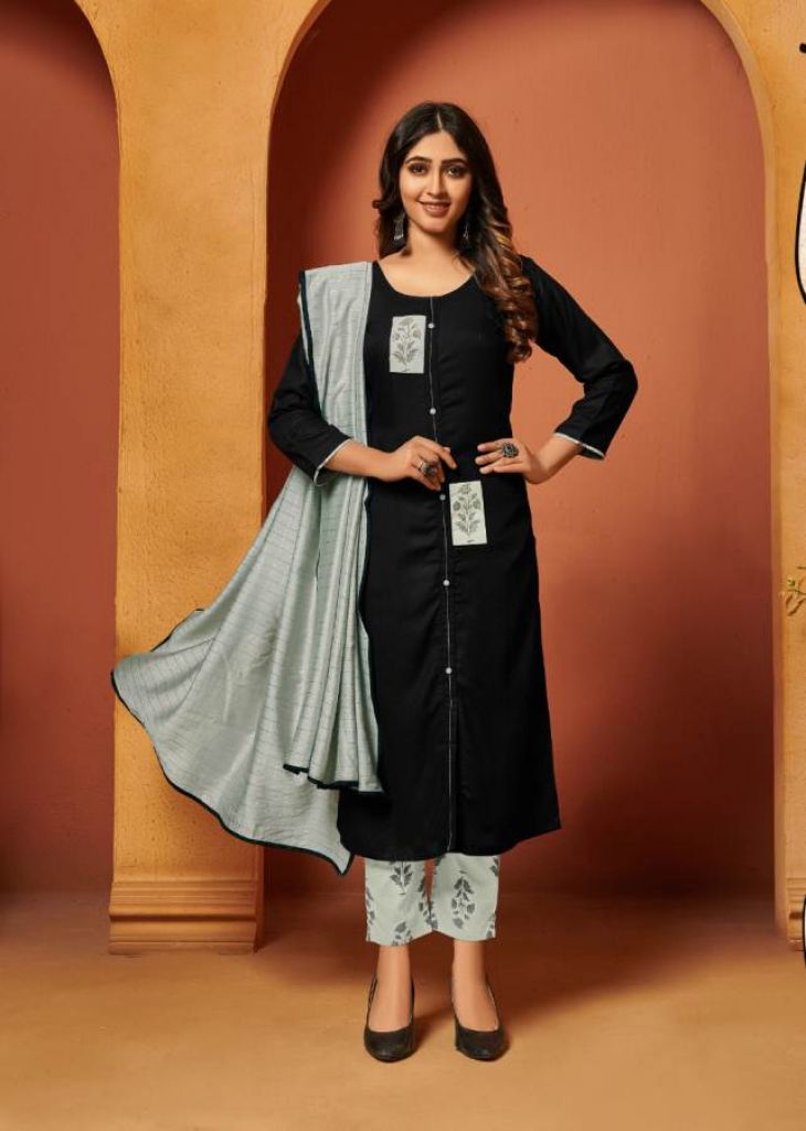 Buy JISHASTRI Anarkali Kurti Pant Dupatta Suit Set Which Is Decorated With  Finest Embroidery,Side Waist Tassel And Motifs. It Is With Matching Pant  And Dupatta. Online at Best Prices in India -