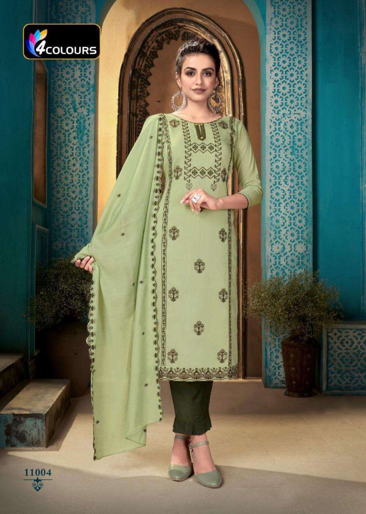 4 Colours Aleena Designer Silk Ethnic Wear Readymade Salwar suits catalog,