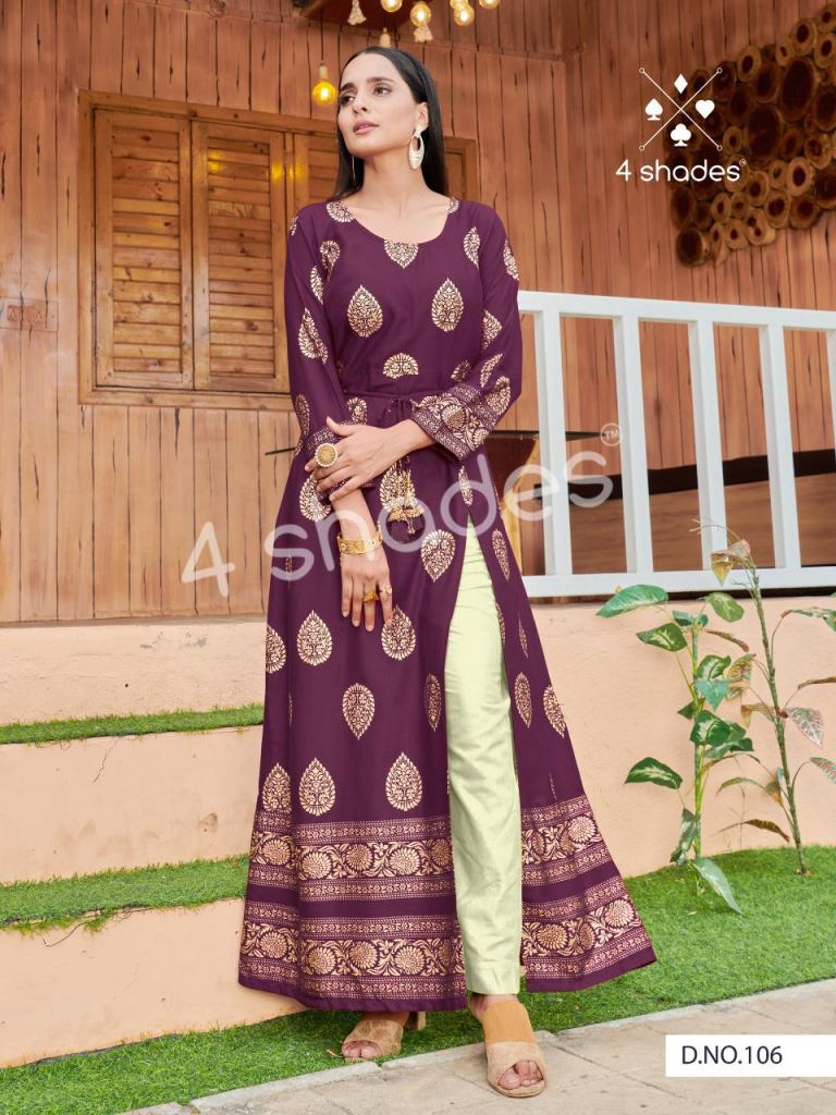  4 Shades Un Dekhi Ethnic Wear Long Printed Kurti Catalog