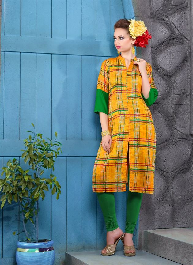 Kersom Splash Box Print Kurtis catalog at Surat textile market