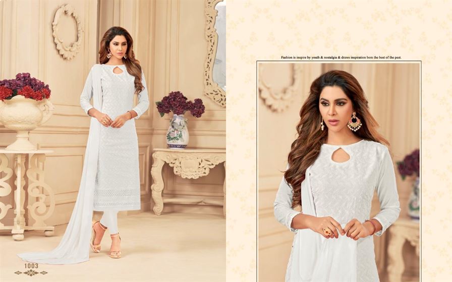 Shaily Women White Color Cotton Embroidered Unstitched Dress Material -VF_MIRZA_WHTE_DM