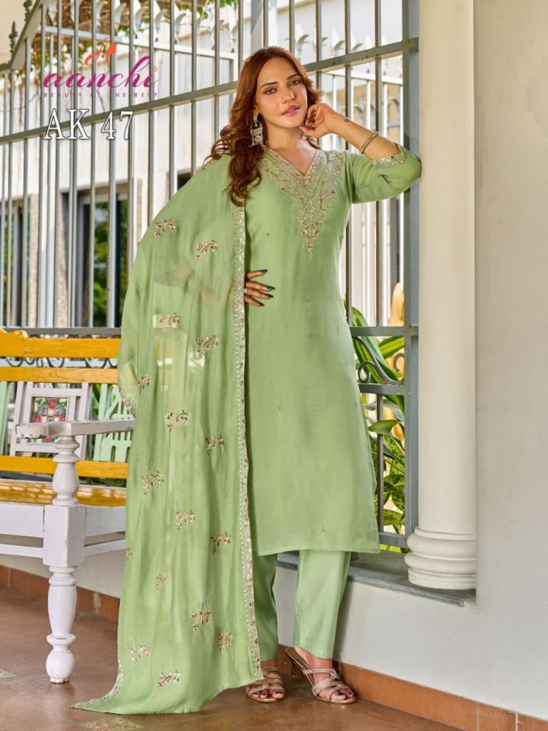 Aanchi Ak 47 Embroidered Kurti With Bottom 
