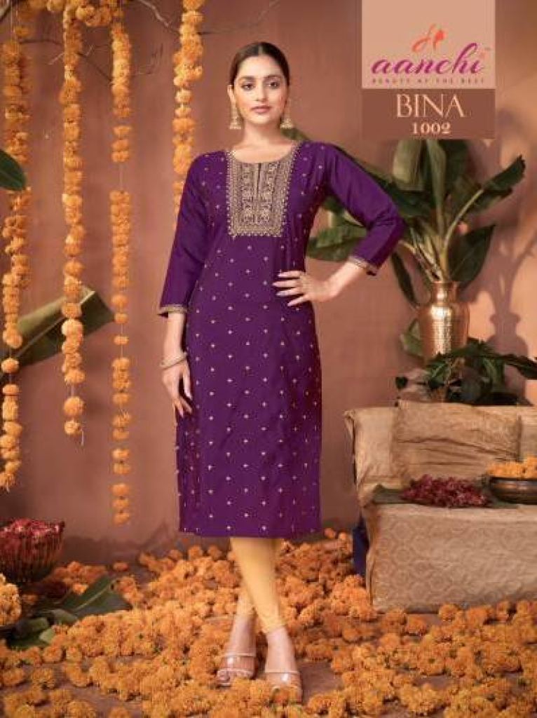 Aanchi Bina Roman Silk Embroidered Kurti