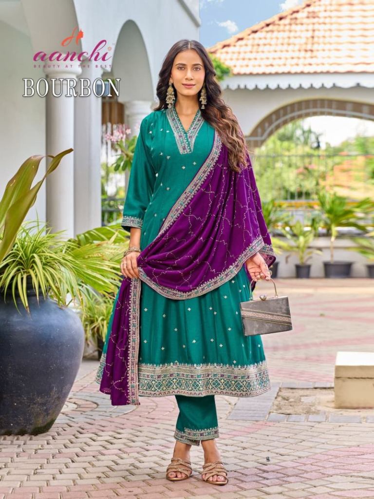 Aanchi Bourbon Embroidered Anarkali Kurti With Bottom Dupatta