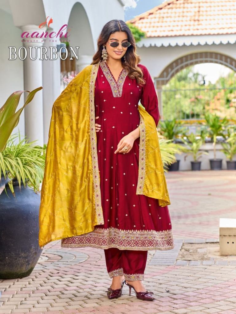 Aanchi Bourbon Embroidered Anarkali Kurti With Bottom Dupatta