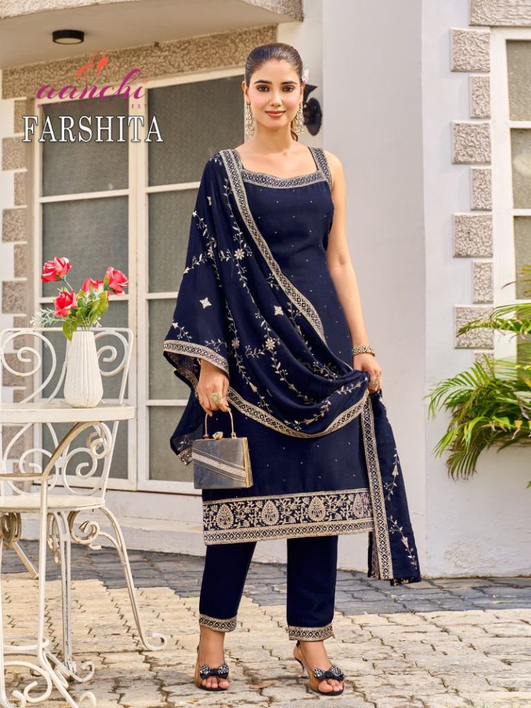 Aanchi Farshita Embroidered Kurti With Bottom Dupatta
