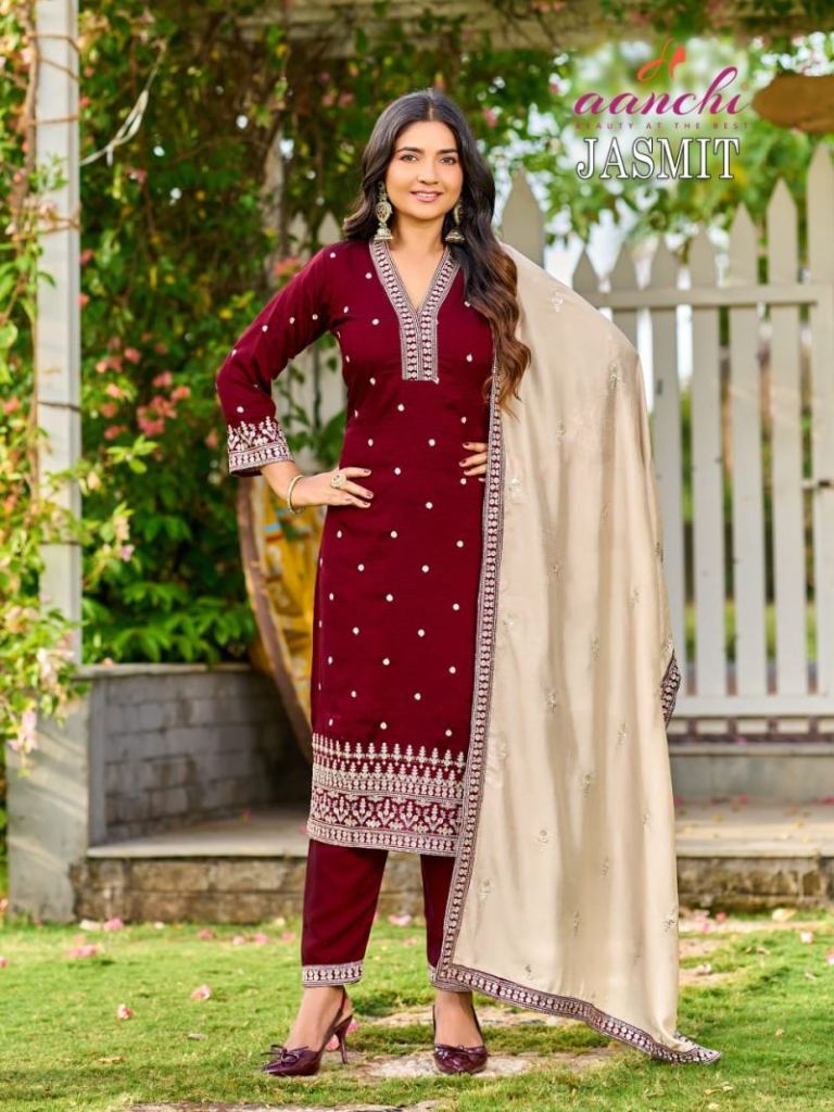 Aanchi Jasmit Embroidered Kurti With Bottom Dupatta