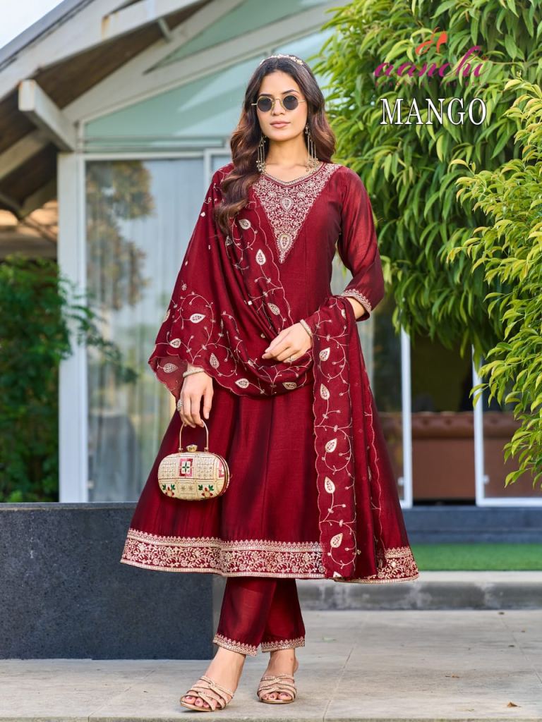 Aanchi Mango Embroidered Kurti With Bottom Dupatta