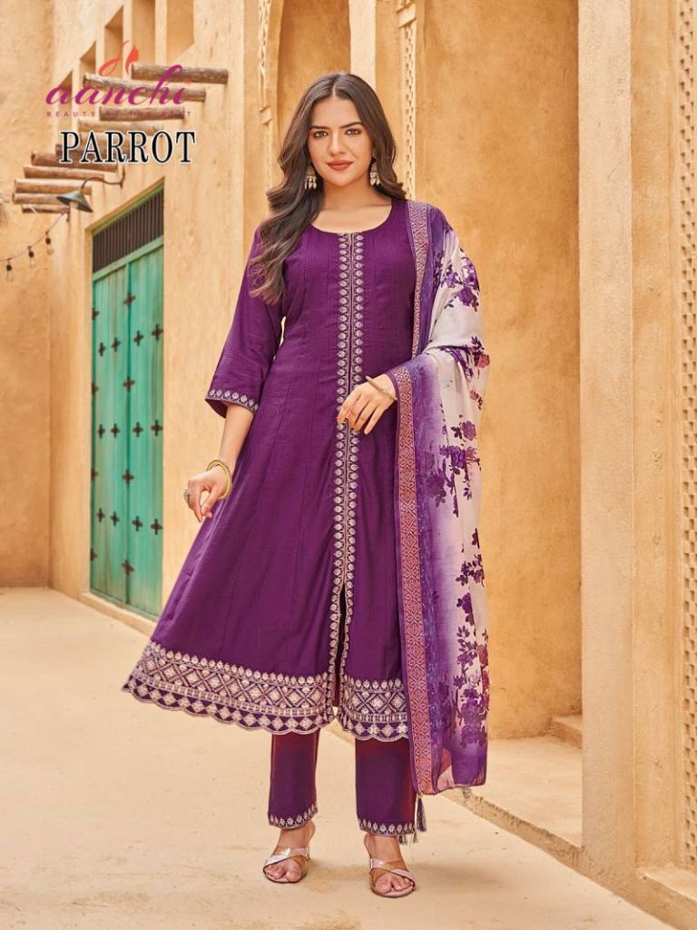 Aanchi Parrot Vatican Kurti Bottom With Dupatta