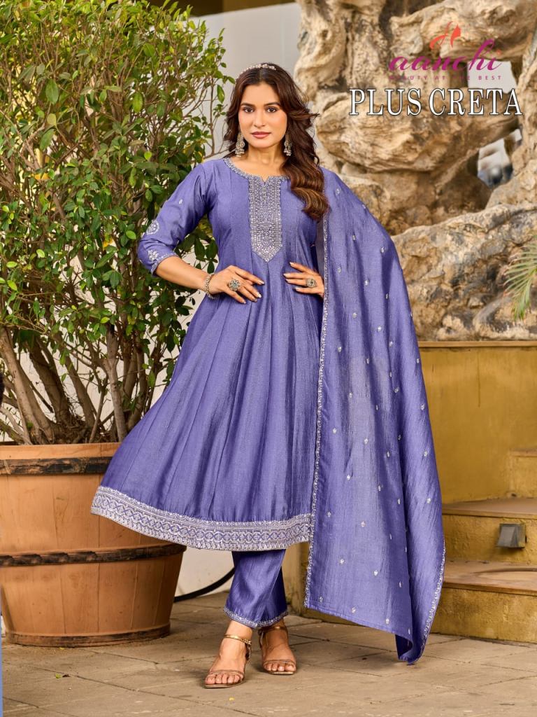 Aanchi Plus Creata Embroidered Kurti With Bottom Dupatta