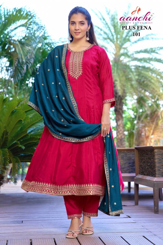 Aanchi Plus Fena Kurti Pant And Dupatta