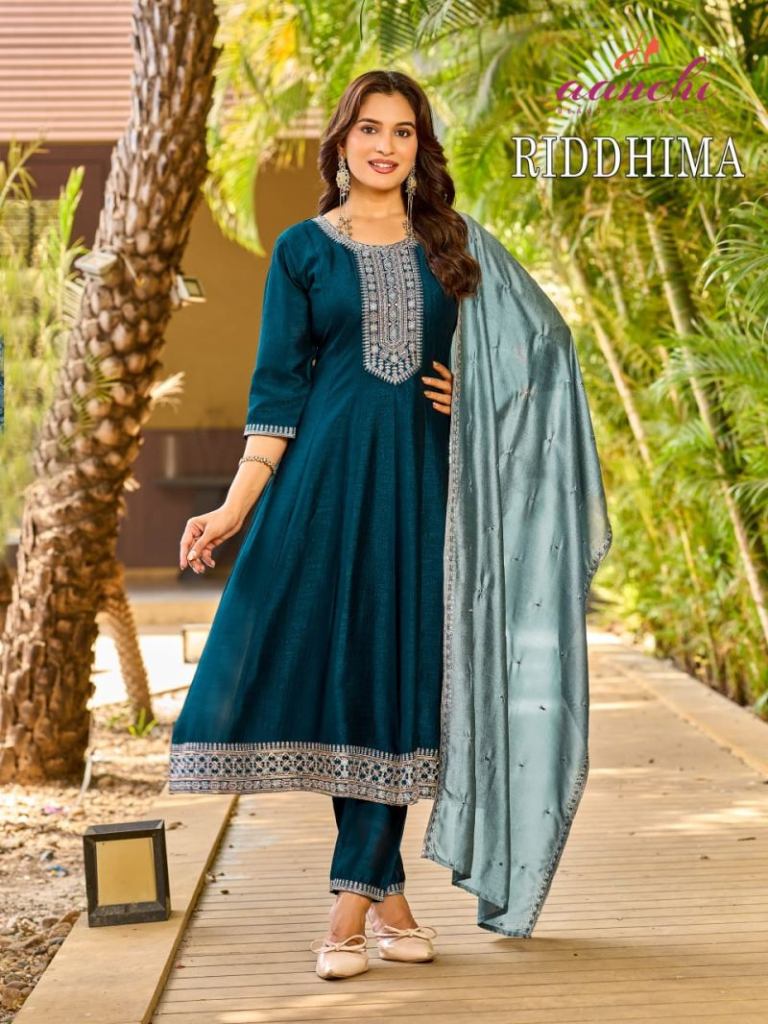 Aanchi Riddhima Embroidered Kurti With Bottom Dupatta