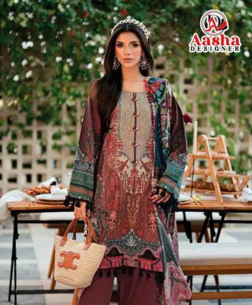 Aasha 1222 A And B Cotton Dupatta Printed And Embroidered Salwar Kameez