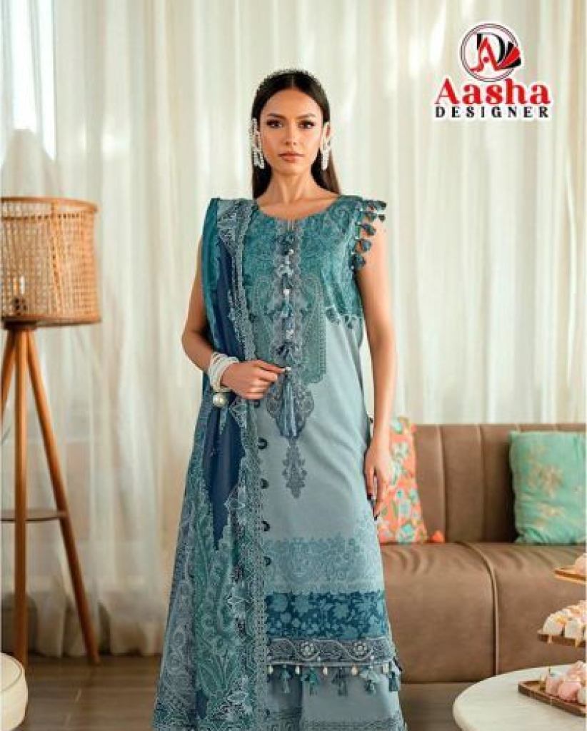 Aasha 1223 Chiffon Dupatta Printed And Embroidered Salwar Kameez