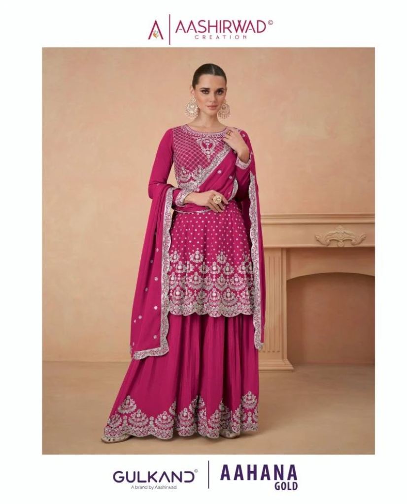 Aashirwad Gulkand Aahana Wedding Wear Premium Chinon Silk With Sequence Wok Dress Material 
