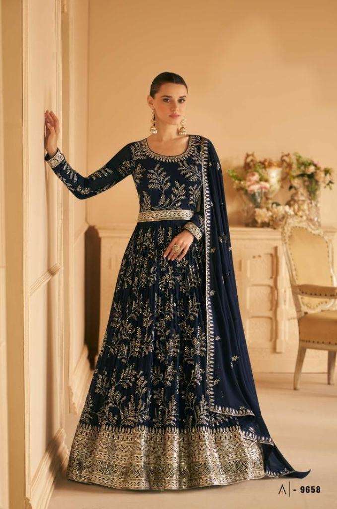 Black Floral Digital Printed & Embroidered Festive Anarkali Gown : r/Dresses