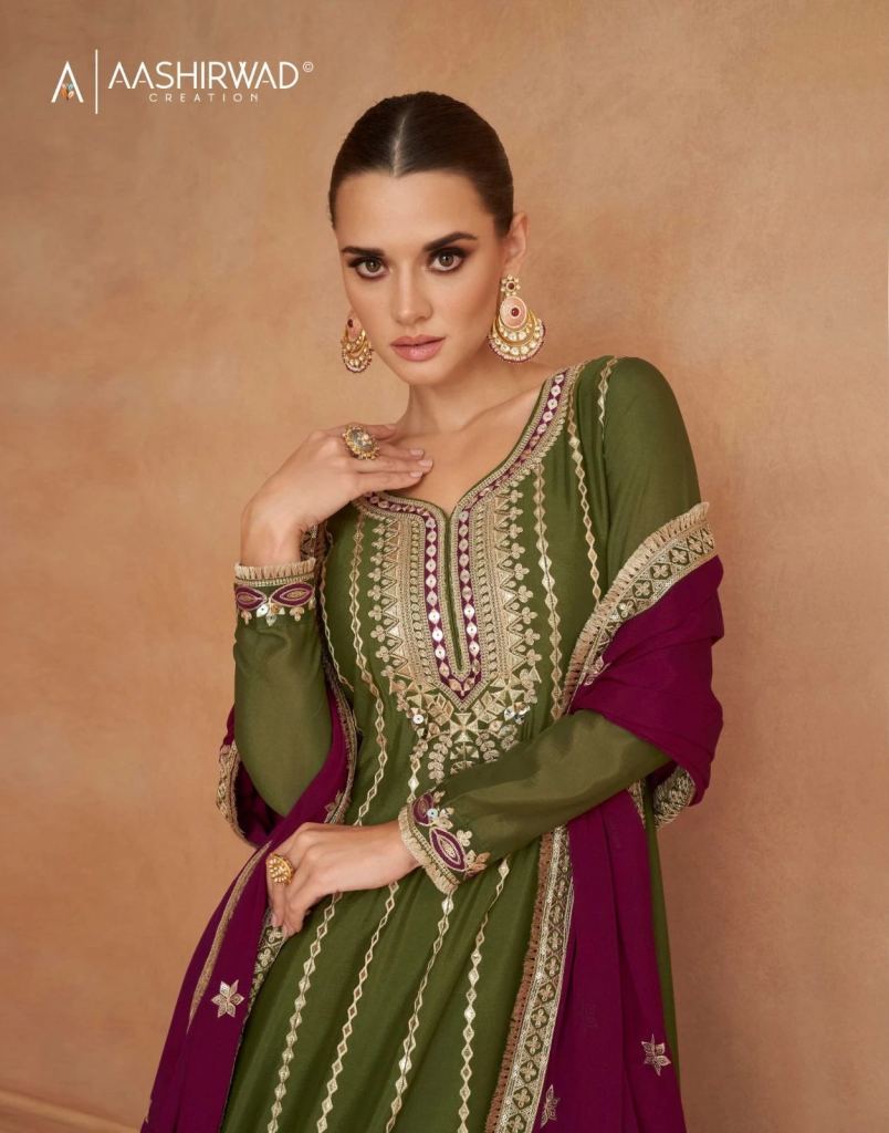 Aashirwad Gulkand Veeda Chinon Silk Salwar Kameez