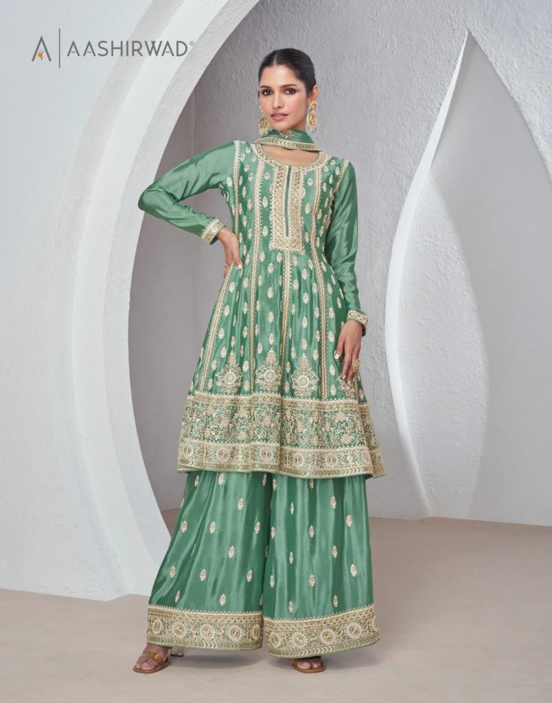 Aashirwad Sajda Chinon Silk Embroidery Designer Festive Salwar Kameez  