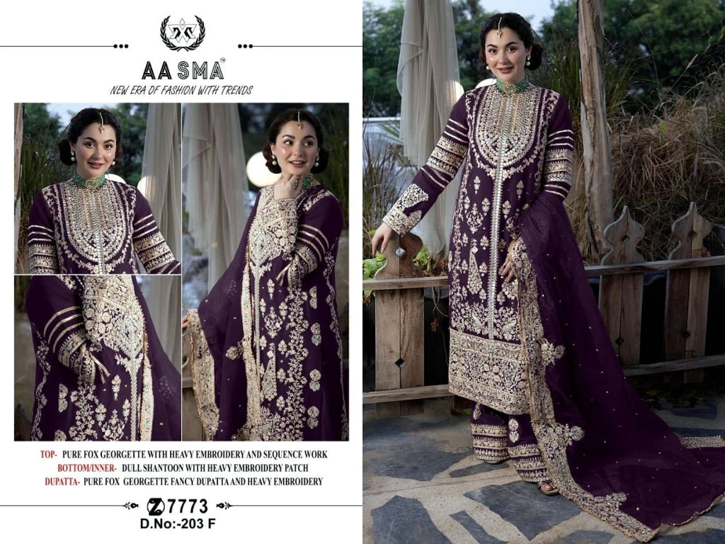 Aasma 203 E To H Georgette Heavy Embroidery Wedding Wear Pakistani Salwar Suits Collection
