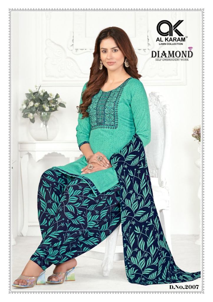 Al Karam Diamond Vol 2  Soft Cotton Self Embroidery Dress Material