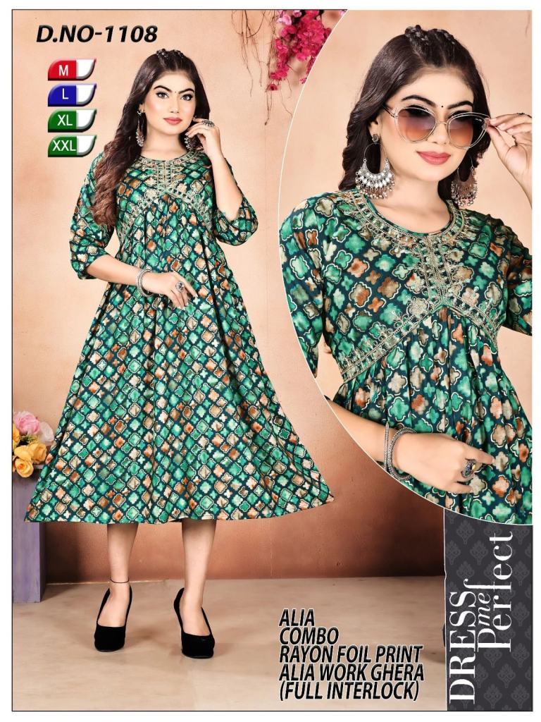 Alia Series 1108 S Premium Rayon Foil Printed Kurtis 