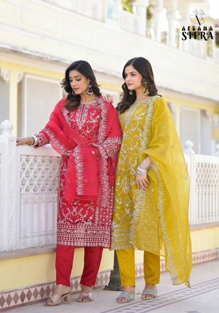Alluring Afsana Sifra Organza Beautiful Zari Work Ready Made Suit
