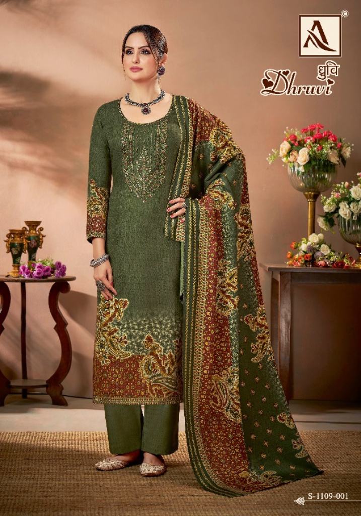 Alok Dhruvi Embroidery Winter Wear Pahsmina Dress Material 