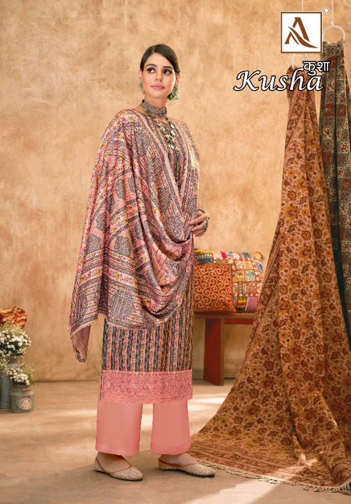 Alok Kusha Pashmina Embroidery Work Digital Print Dress Material Collection