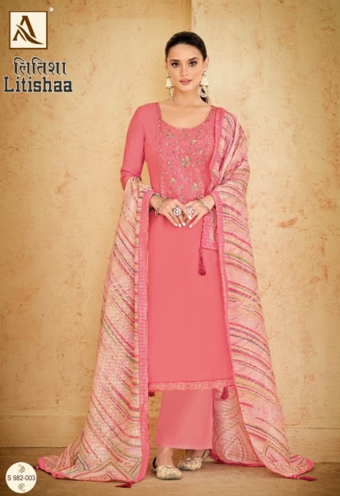 Alok Litishaa Viscose Maslin  Embroidery  Designer Dress Material
