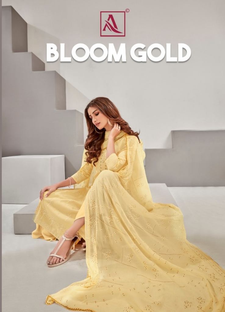 Alok  Present  Bloom Gold Cotton Dress Material