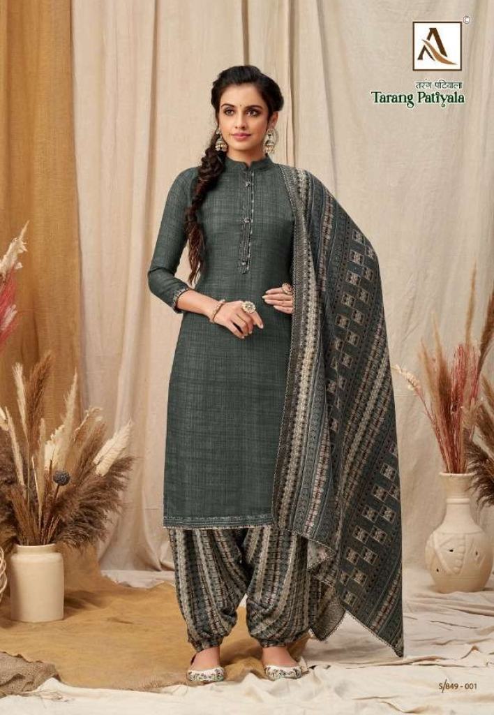 Alok Tarang Patiyala Pure Wool Pashmina Self Print Dress Material Catalog 