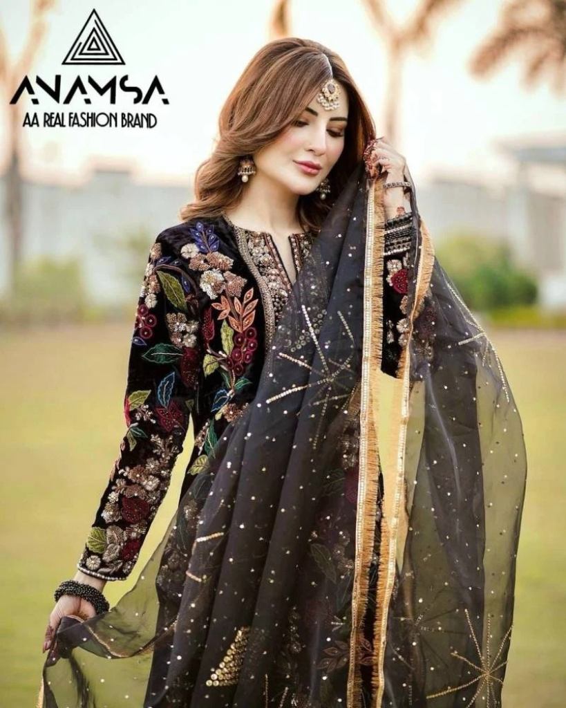 Anamsa 435 Amazing Black Rayon Embroidery Designer Salwar Suit