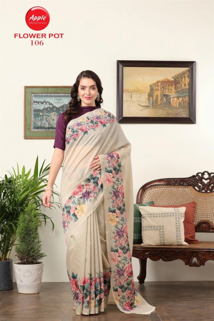 Apple Flower Pot Designer Chanderi Printed Sarees