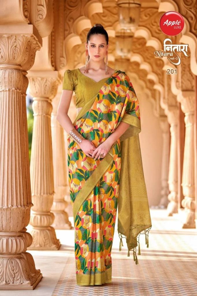 Apple Nitara Cotton Blend Printed Traditional Saree Collection 