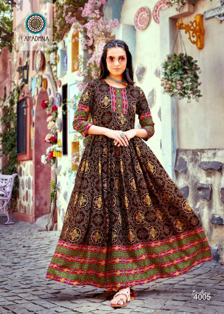 Aradhna Bandhani Vol 4 Ethnic Wear Long Anarkali Kurti Collection