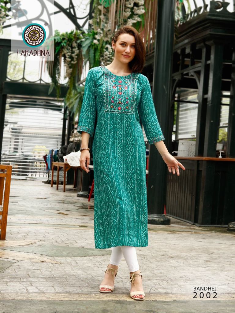 Indira Launched Bandhej Pure Cotton Fancy Designer Regular Wear Kurtis  Wholesale Dealer Surat