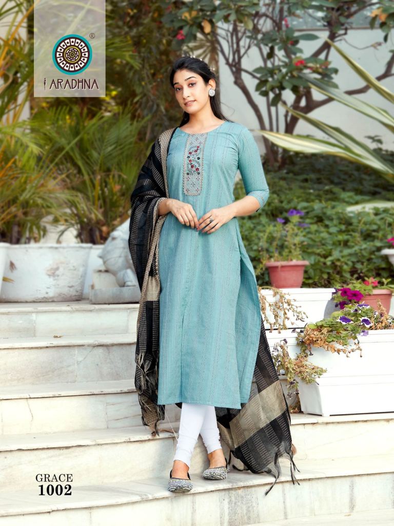 Aradhna Grace vol 1 Cotton Embroidery Kurti With Dupatta