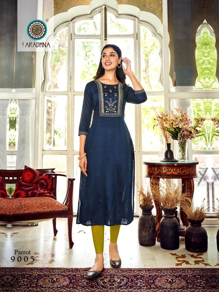 Aradhna Parrot  vol 9 Viscose  Embroidery Fancy Kurti Collection