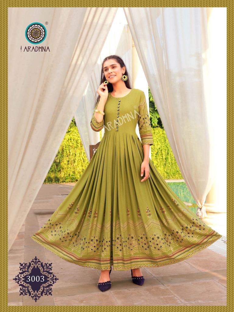 Aradhna Riwaaz   vol 3 Rayon Printed Anarkali Long Kurti Catalog  