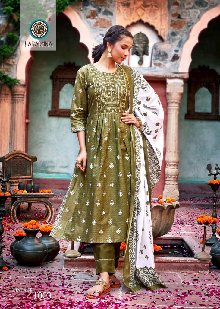 Aradhna Vintage Vol 1 Festive Wear Nayra Cut Kurti Pant With Dupatta