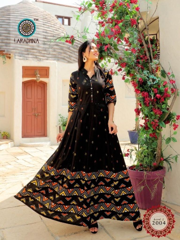 Black Colour Rayon Long Kurti Design 511