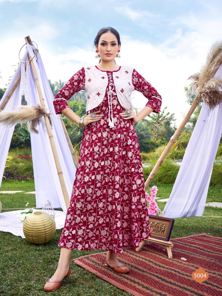 Art Riddhs Golden Duck Catalog Festive Wear Rayon Printed Long Anarkali Kurtis 