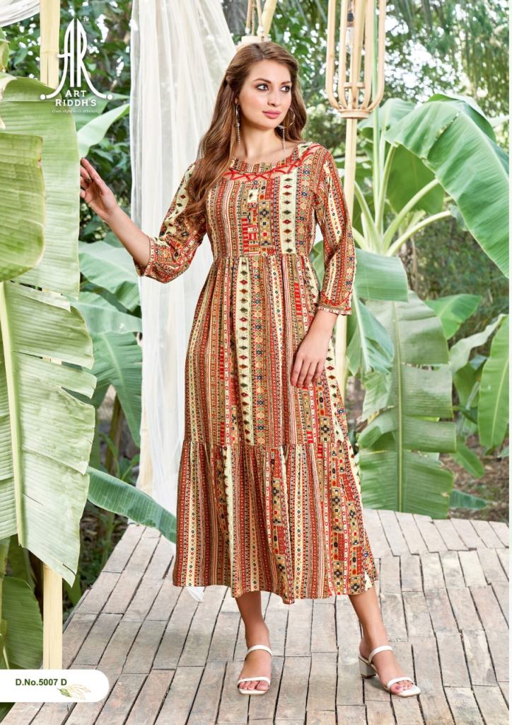 Art Riddhs Shruti Rayon printed Fancy Long Anarkali Kurti Collection