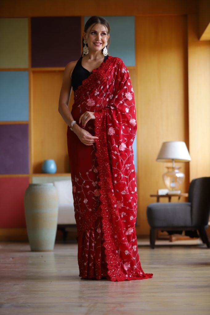 Ashi Georgette  Embroidery Designer sarees catalogue 