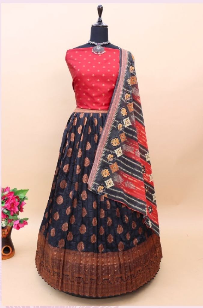 Attractive Black Banarasi silk  Buy Latest Half Saree Lehenga collection 