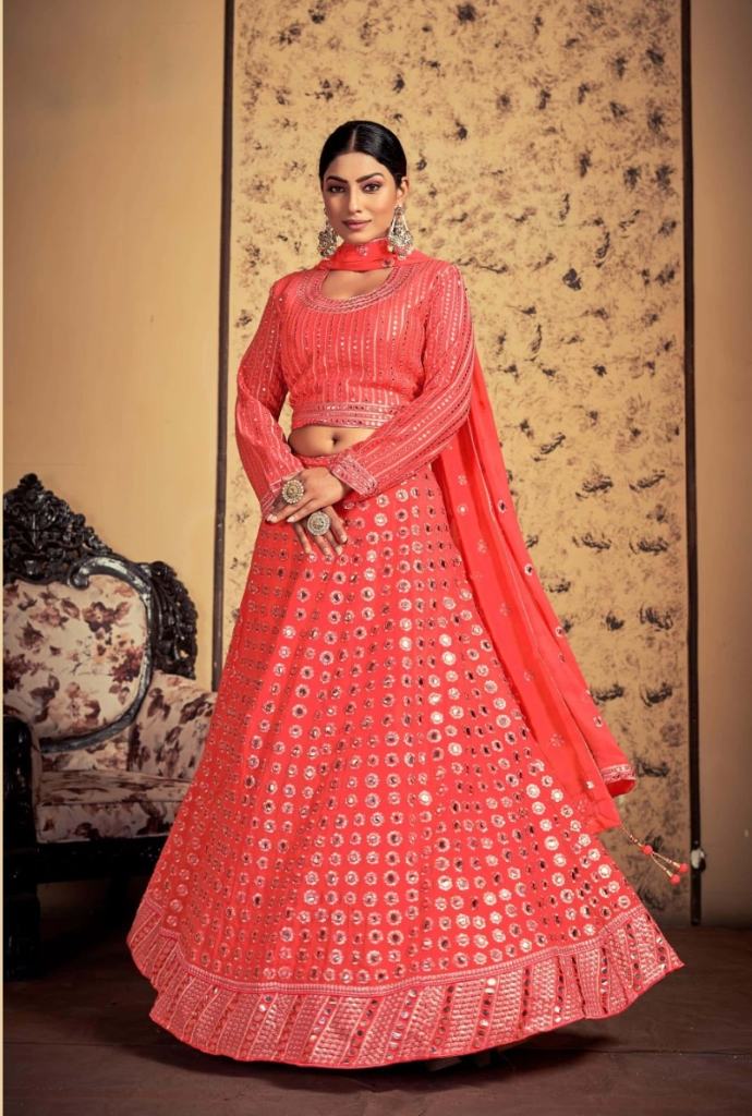  Attractive Neon Pink Sequence work Traditional  Lehenga choli 