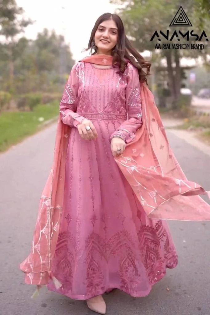 Baby Pink Anamsa 415 Georgette With Embroidery Sequence work Dress Material  