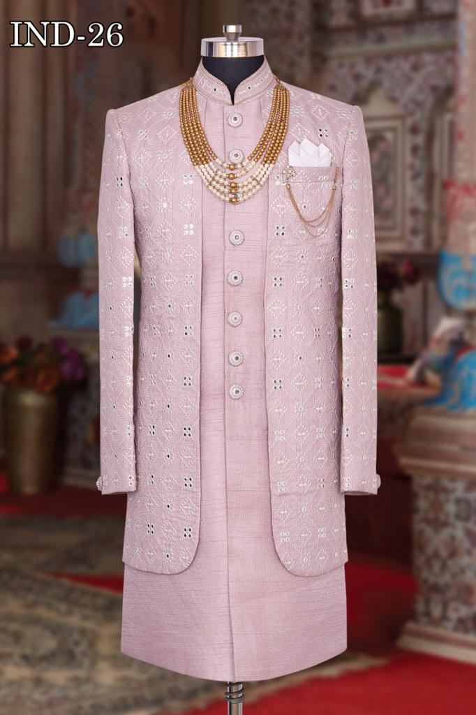 Baby Pink colors classic look Mirror with Embroidery work Indo Western Sherwani suits collection 